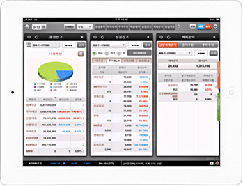 한화투자증권 Smart T의 아이패드 주요화면 중 잔고화면입니다.